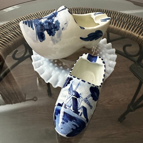 Mid 20th Century "DELFT" Holland Blue & White Ceramic Clog Set of 2 Smoke Shoe's - Picture 3 of 7